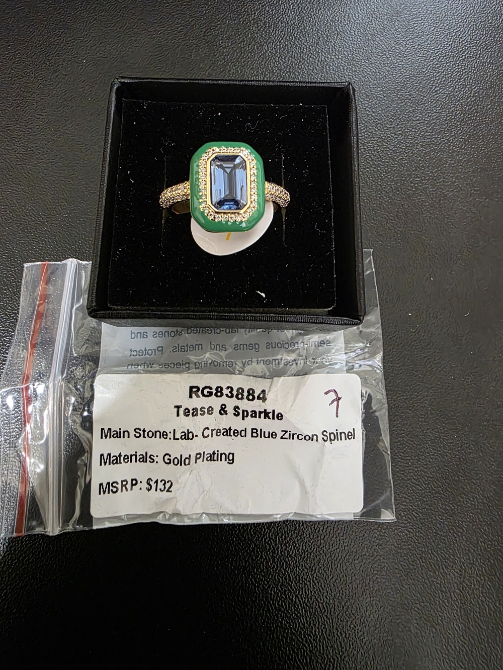 Gold Plated Blue Zircon And Enamel Ring - Size 7